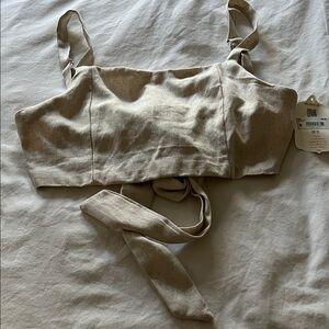NWT Altar’D State Oatmeal Beige Crop Top with Back Tie /Adjustable Straps Size S